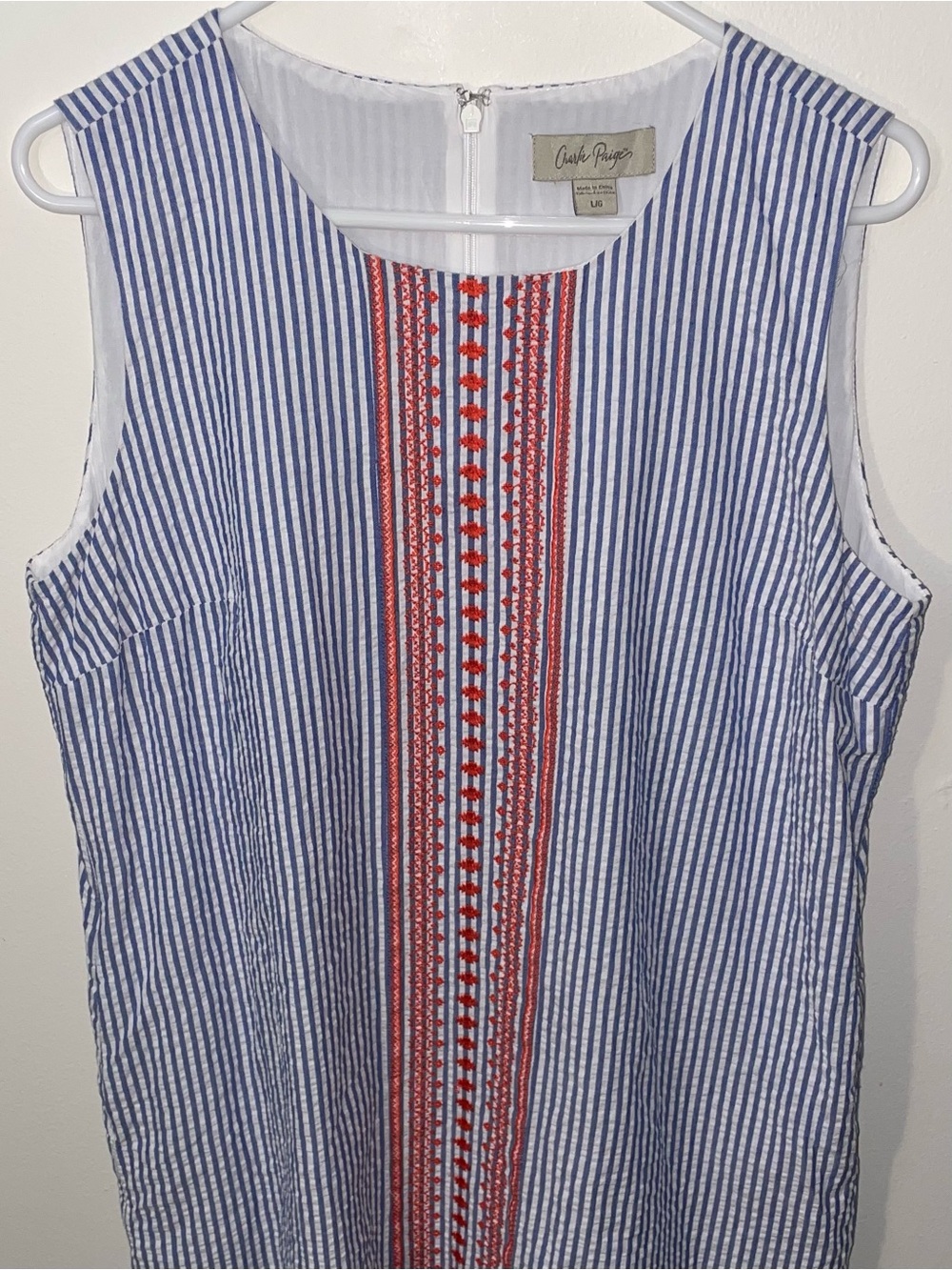 Charlie Paige Women’s Striped Seersucker Boho Embroidered Shift Dress - Picture 4 of 13